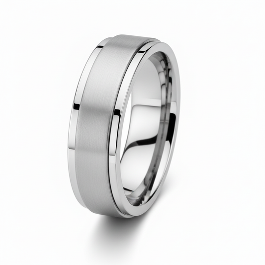 Brushed Silver Flat Band Ring – Medium Size
