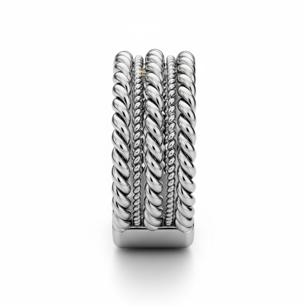 Silver Twisted Rope Band Statement Ring – Medium Size, Polished Finish, Unisex