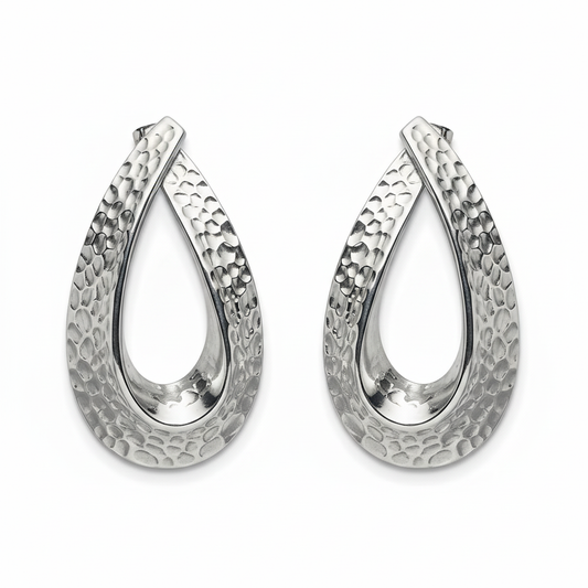 Silver-Tone Twisted Leaf Drop Earrings with Hammered Texture Finish