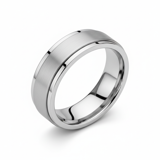 Brushed Silver Flat Band Ring – Medium Size