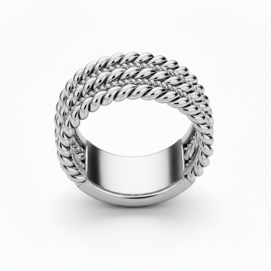 Silver Twisted Rope Band Statement Ring – Medium Size, Polished Finish, Unisex